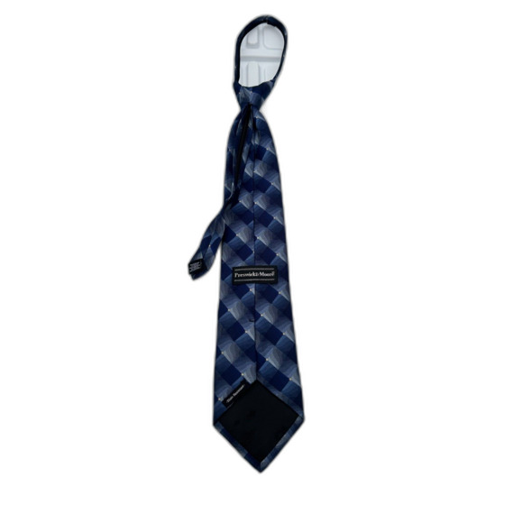 Preswick & Moore Zipper Tie Navy Blue Striped 100% Silk Men's Tie - Picture 2 of 3